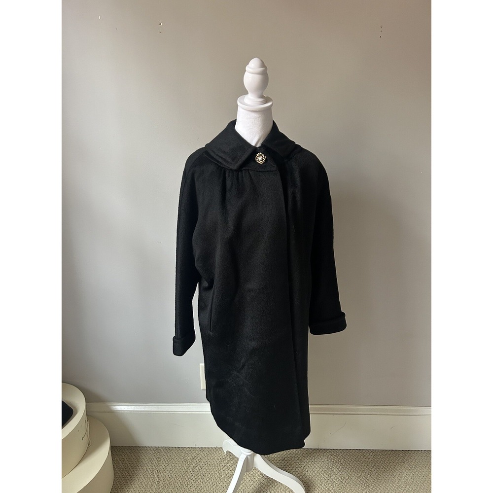 Gorgeous  1950-60s Bettijean Long Black‎ Wool Mohair Blend Coat Sz L